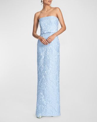 Sachin & Babi Strapless Floral Jacquard Column Gown