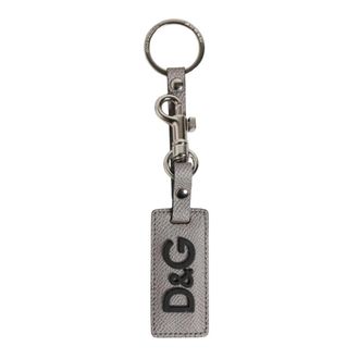 Dolce & Gabbana Keyrings, male, Gray, Size: ONE SIZE Gray Leather Keychain Holder with Metal Ring