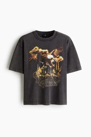 H&M Loose Fit Printed T-shirt in Dark Gray/rodeo Sunset at Nordstrom, Size X-Small