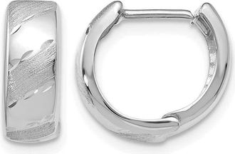 Diamond2Deal 14K White Gold Polished and Satin Hinged Hoop Earrings
