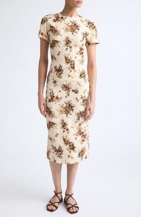 Jil Sander Envers Floral Satin Sheath Midi Dress in Peonia at Nordstrom, Size 40