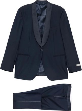 Canali Kostuum met sjaalkraag en enkele knoop - Heren - Business pakken - Blauw - 5XL - Wol - Kostuums