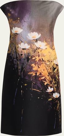Teri Jon Cap-Sleeve Floral Mikado Dress