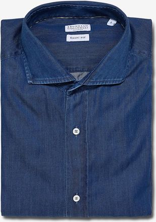 Brunello Cucinelli Chambray-Hemd mit italienischem Kragen Basic Fit