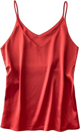 Generic Womens Silk Satin Camisole Tank Tops Sexy V Neck Fashion Casual Spaghetti Strap Blouses Classic Versatile Ladies Sleeveless Cami Shirt Soft Comfy Paja