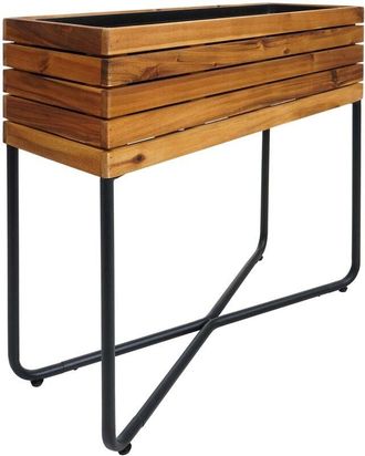 Hhg [NUNCA USADO] Jardinera HHG-586, maceta rectangular 60 x 62 x 22 cm para exteriores, acero y madera de acacia, con certificación MVG, marrón