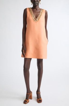 Valentino Garavani Embroidered Wool & Silk Crepe Couture Minidress in Orange/multi at Nordstrom, Size 38