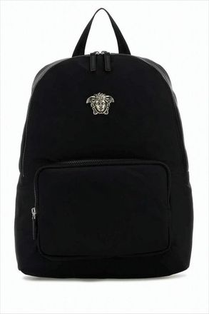Versace Nylon Backpack With Metallic Emblem And Minimalist Design