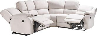 Beliani Beliani - Fabric Power Recliner Corner Sofa 5-Seater Cup Holder usb Charger Light Beige Rokke