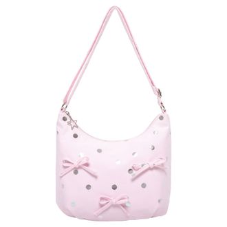 Generic Women Polka Dots Zipper Hobo Purse Bow-Knot Handbag for Daily Travel Work (Pink) (Style 3)
