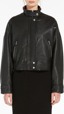 Max Mara Angel Stand Collar Leather Jacket in Black at Nordstrom, Size 12
