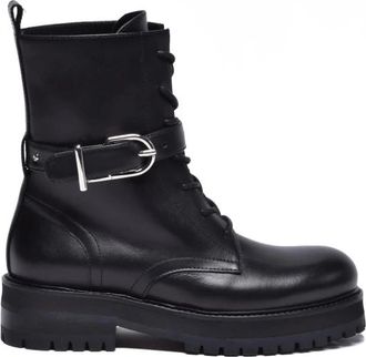 Dondup Enkellaars met rubberen zool - Dames - Veterlaarzen - Zwart - 36 EU - Leer - Schoenen