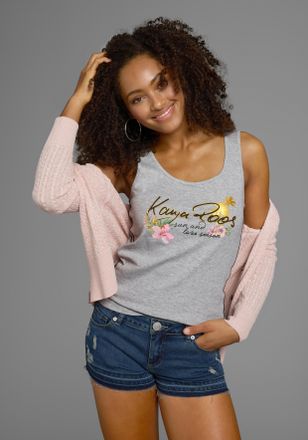 Kangaroos Tanktop KANGAROOS, Damen, Gr. 36/38, grau (hellgrau, meliert), Rippware, Obermaterial: 95% Baumwolle, 5% Viskose, bedruckt, meliert, sehr figurbetont 