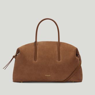 DeMellier The Midi Stockholm in Deep Tan Suede & Deep Tan Smooth Leather Top handle bag