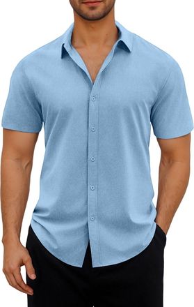Generic T Shirts for Men UK Sale Regular Fit Smart Casual Short Sleeve Button Down Shirt Vacation Business Office Wedding Work Tee Tops Summer Wrinkle Free Pl