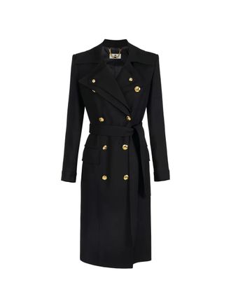 Elisabetta Franchi double-breasted flap-pocket trench coat - women - Viscose/Spandex/Elastane - 44 - Black