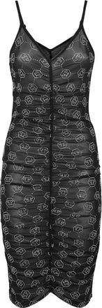 Philipp Plein Tulle Midi Jurk Strass Monogram - Dames - Feestkleedjes - Zwart - L - Polyester - Kleedjes