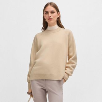 HUGO BOSS Womens Fariola Knitted Sweater in Beige Wool - Size Medium
