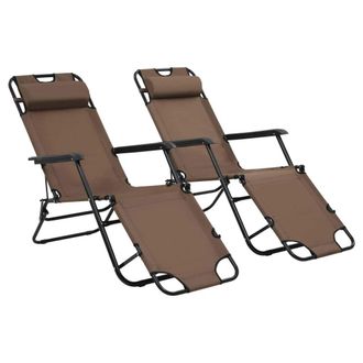 vidaXL Tumbonas Plegables Con Reposapi&eacute;s 2 Unidades Acero Marr&oacute;n Vidaxl