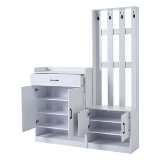 STILVORA Mueble De Entrada Con 4 Puertas, 1 Caj&oacute;n, 4 Ganchos Y 1 Estante Ajustable Para Recibidor, En Tablero De Part&iacute;culas, 140&times;32&times;180 Cm