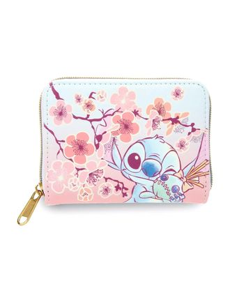 Hot Topic Loungefly Disney Stitch & Scrump Cherry Blossoms Mini Zipper Wallet LIGHT BLUE NONE