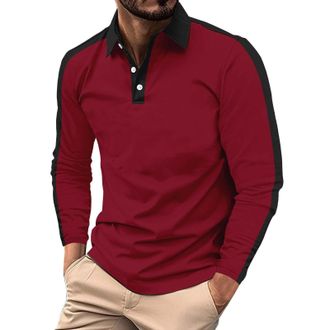 Generic Long Sleeve Polo Shirts for Men Lightweight Breathable Jumper Casual Textured Golf T-Shirt Outdoor Fishing Running Gym Shirts, Wine, XL