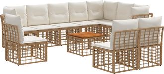 vidaXL Conjunto De Sof&aacute;s De Exterior 11 Uds. Natural Y Crema Poli&eacute;ster Vidaxl