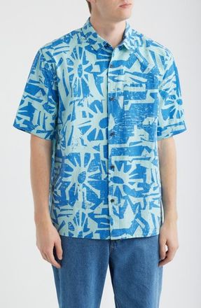 Rip Curl Liquid Trips Mason Short Sleeve Button-Up Shirt in Royal Blue at Nordstrom, Size Xx-Large