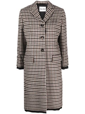 Miu Miu houndstooth-pattern single-breasted coat - women - Virgin Wool/Viscose - 42 - Brown