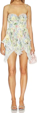 For Love & Lemons Elea Mini Dress In Yellow Blue