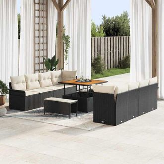 vidaXL Vidaxl - Conjunto De Sof&aacute; De Jard&iacute;n Con Coj&iacute;n 11 Pcs Negro, Crema