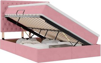 vidaXL Bed with Mattress with LED Pink 140 x 200 cm Velvet vidaXL