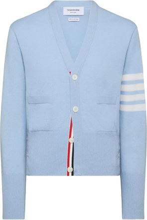 Thom Browne CLASSIC V-NECK CARDIGAN WITH WHITE 4-BAR STRIPE IN CASHMERE - Blauw