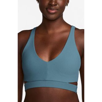 Nike Zenvy Rib Light-Support Padded Sports Bra in 006 Smk Bl/white at Nordstrom Rack, Size X-Large