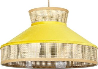 Beliani L&aacute;mpara De Techo De Rat&aacute;n Terciopelo Natural Amarillo Mostaza 167 Cm Batali