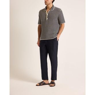 Orlebar Brown Lowry Classic Fit Crochet Stripe Polo in Night Iris/cashew at Nordstrom, Size Xx-Large