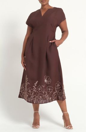 Estelle Emery Print Linen Blend Maxi Dress in Chocolate at Nordstrom, Size 18W