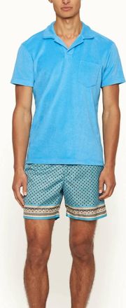 Orlebar Brown Terry Towelling Polo Shirt In Aqua Blue