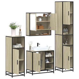 Berkfield Home 4&not;Piece Bathroom Furniture Set&not;Sonoma Oak Engineered Wood in Brown