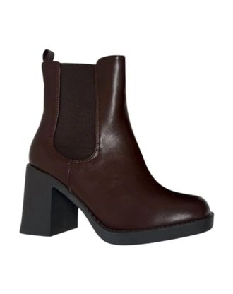 Top Moda Womens Leather Round Toe Bootie In Brown