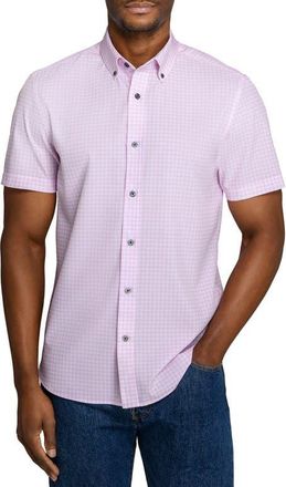 ConStruct Slim Fit Gingham Woven Short Sleeve Basic Shirt in Lt. Pink at Nordstrom, Size Xx-Large