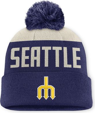 Nike Seattle Mariners Cooperstown Peak Nike Mens MLB Cuffed Pom Beanie in White | NB1608WUS77-5JZ