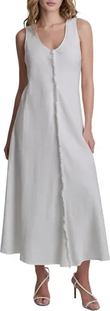 DKNY Dkny V-Neck Fray Seam Linen Dress