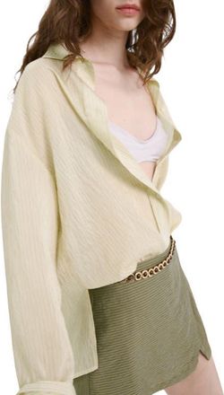 Mango Relaxed Fit Stripe Button-Up Shirt in Green at Nordstrom, Size 4