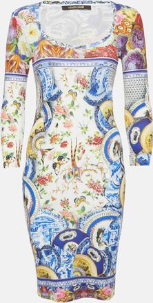 Roberto Cavalli Multicolor Printed Jersey Round Neck Short Dress