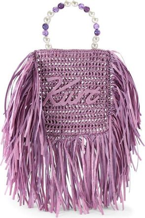 Kurt Geiger Mini Raffia Fringe Tote in Light/Pastel Purple at Nordstrom