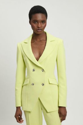 Karen Millen Womens Compact Stretch Double Breasted Blazer - Lime Green - Size 16 UK