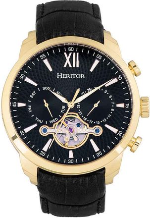 Heritor Arthur Automatic Black Dial Black Leather Mens Watch HR7905