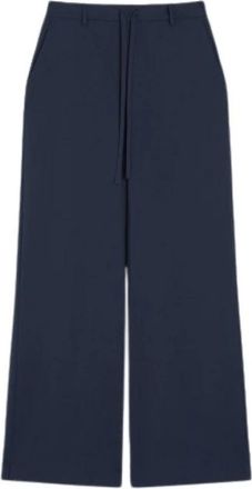 Max Mara Gebreide-de-gebreide jerseybroek met trekkoord - Dames - Wijde Broeken - Blauw - XS - Broeken