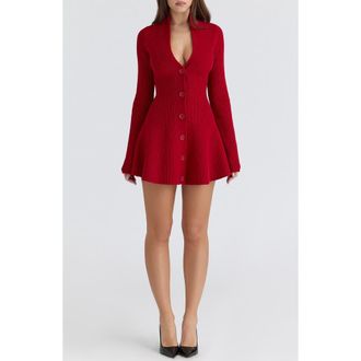 House of CB Aubrey Long Sleeve Wool Blend Sweater Minidress in Red at Nordstrom, Size X-Large